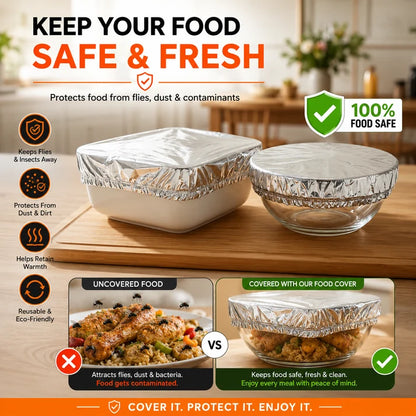 2 Packs (60 Pcs) Aluminum Foil Food Covers | Covers For Bowls & Dishes Storage For Kitchen