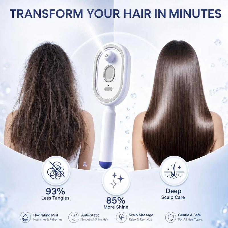 Electric Spray Air Cushion Massage Comb with Self-Cleaning, Anti-Tangle, Anti-Static
