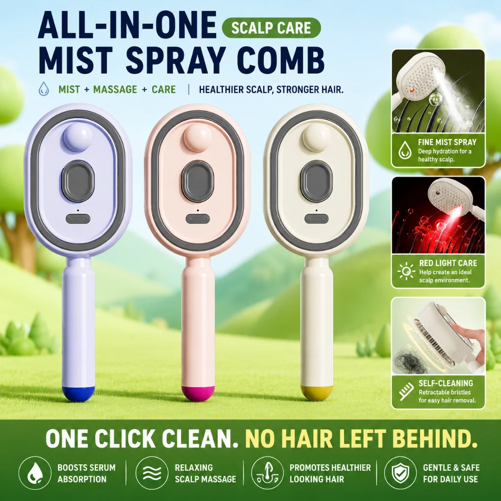 Electric Spray Air Cushion Massage Comb with Self-Cleaning, Anti-Tangle, Anti-Static